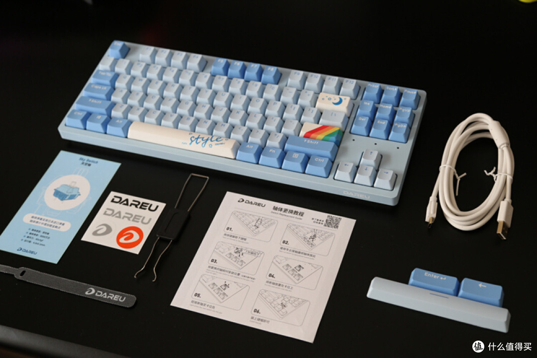 最佳入门客制化体验:达尔优A87天空蓝天空轴+G黄PRO