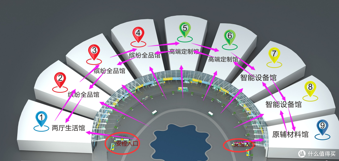 或者直接搜展会名字的公众号),要找到展馆的平面图和分布图,不然你