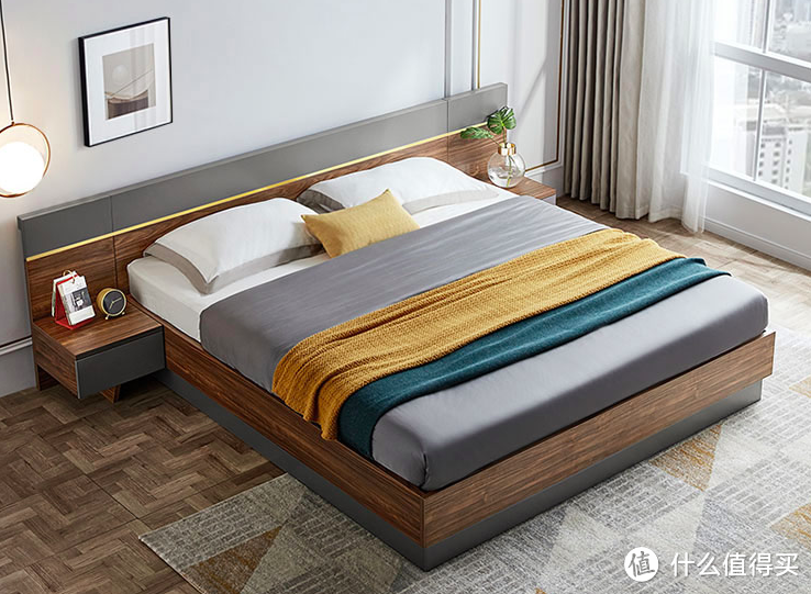 林氏木业高箱九格储物床，选用厚实免漆板材，落地式设计不积尘