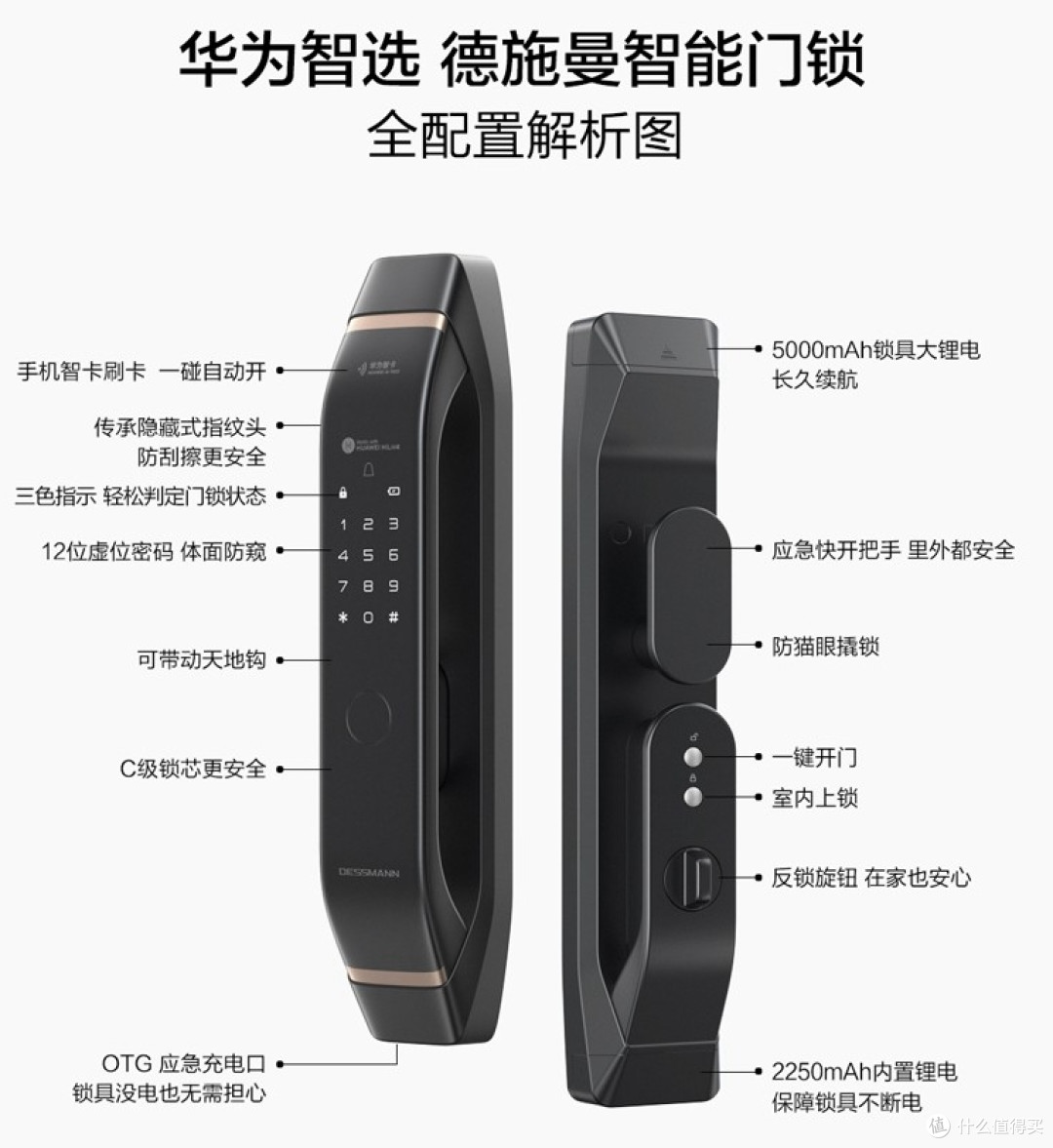 华为智选德施曼智能门锁:六大开锁方式,没电也能轻松回家