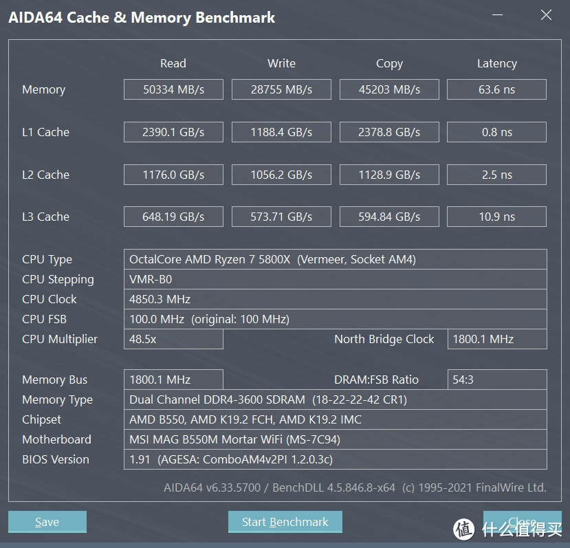 AIDA64的内存测试星曜DDR4 3600 XMP