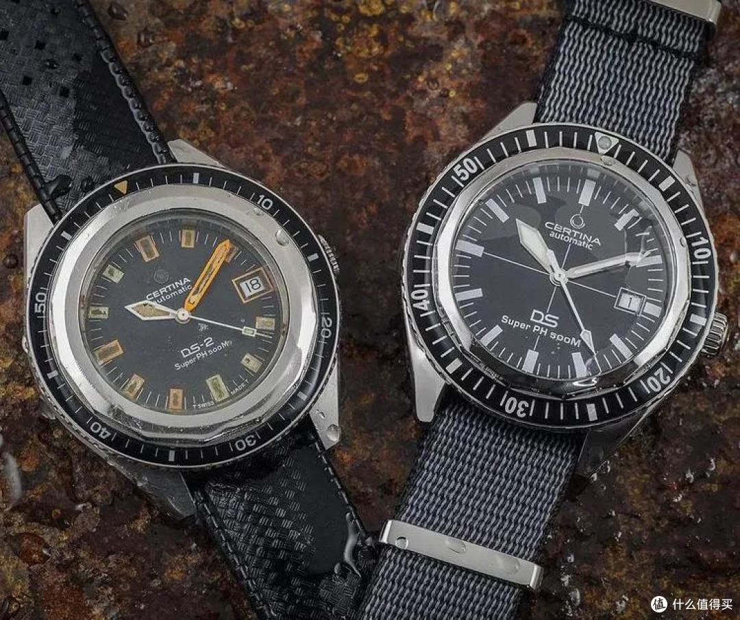 左：DS-2 Super PH500M，1960年制，现代 PH500M的原型右： PH500M最新款，黑色盘面 