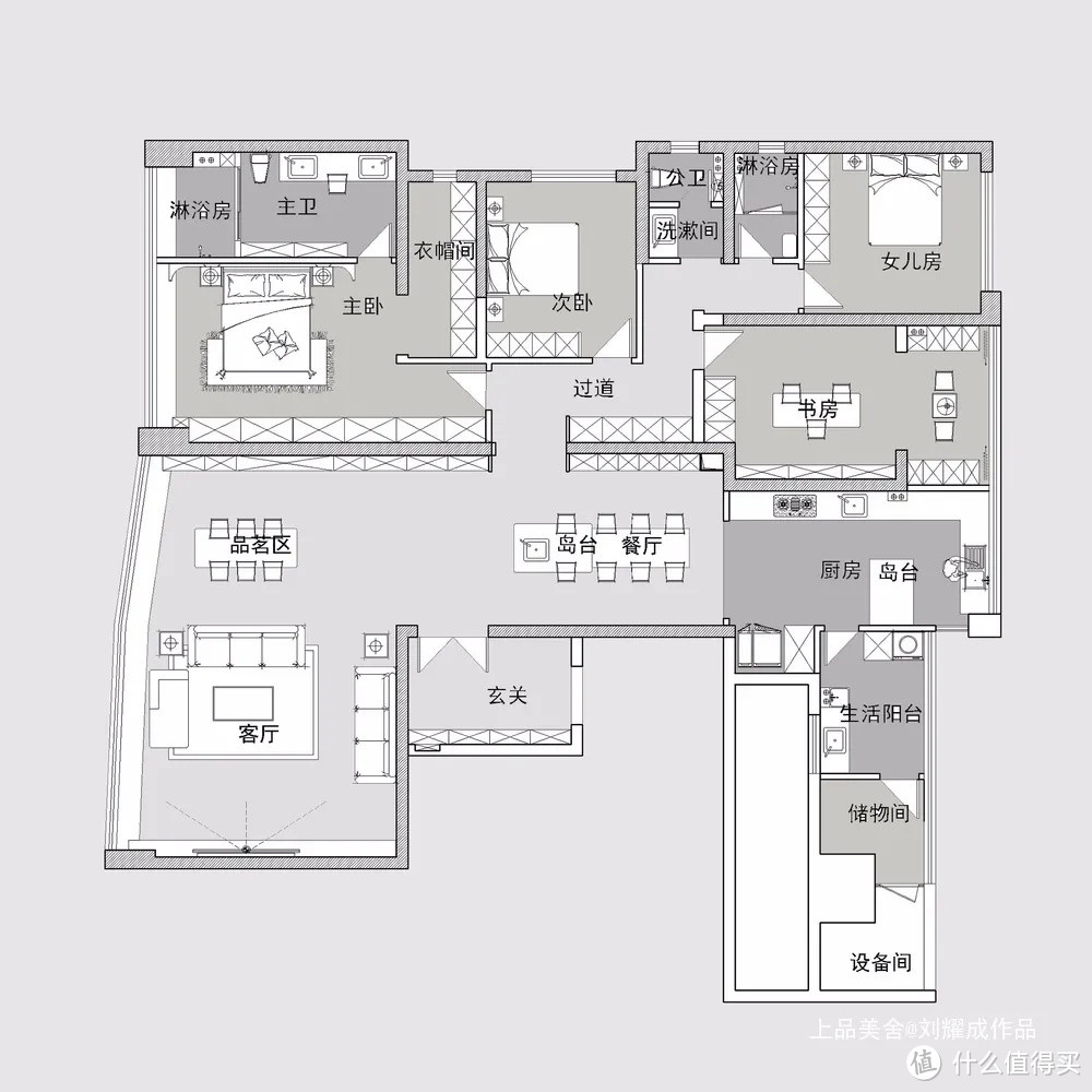 235㎡江景大宅，装成轻奢新中式风，单一个生活阳台就把我迷住了