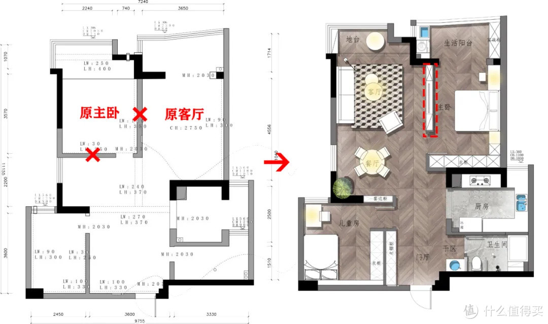 【合肥创景花园】80㎡北欧风亲子宅，客厅变卧室、餐厅变玄关，真1:1还原效果图！