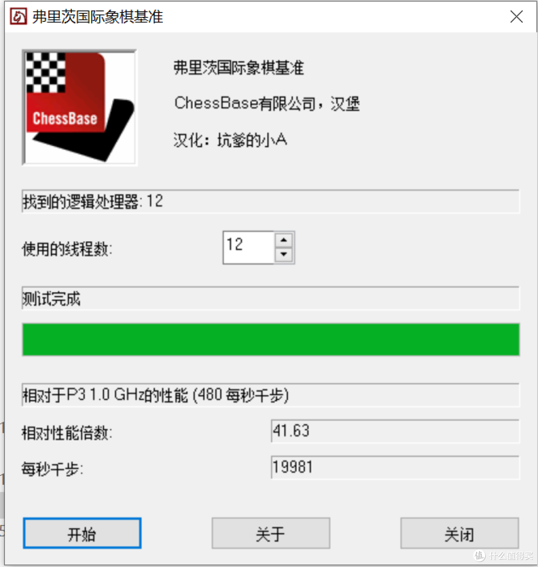 老迈的国际象棋跑分,12线程跑出19981