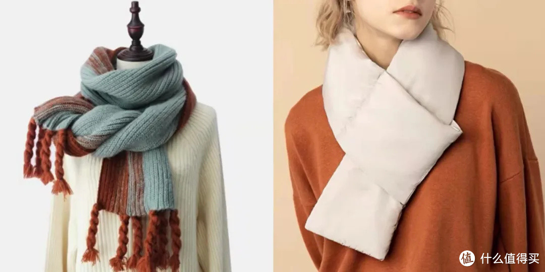 左图：传统围巾；右图：发热围巾