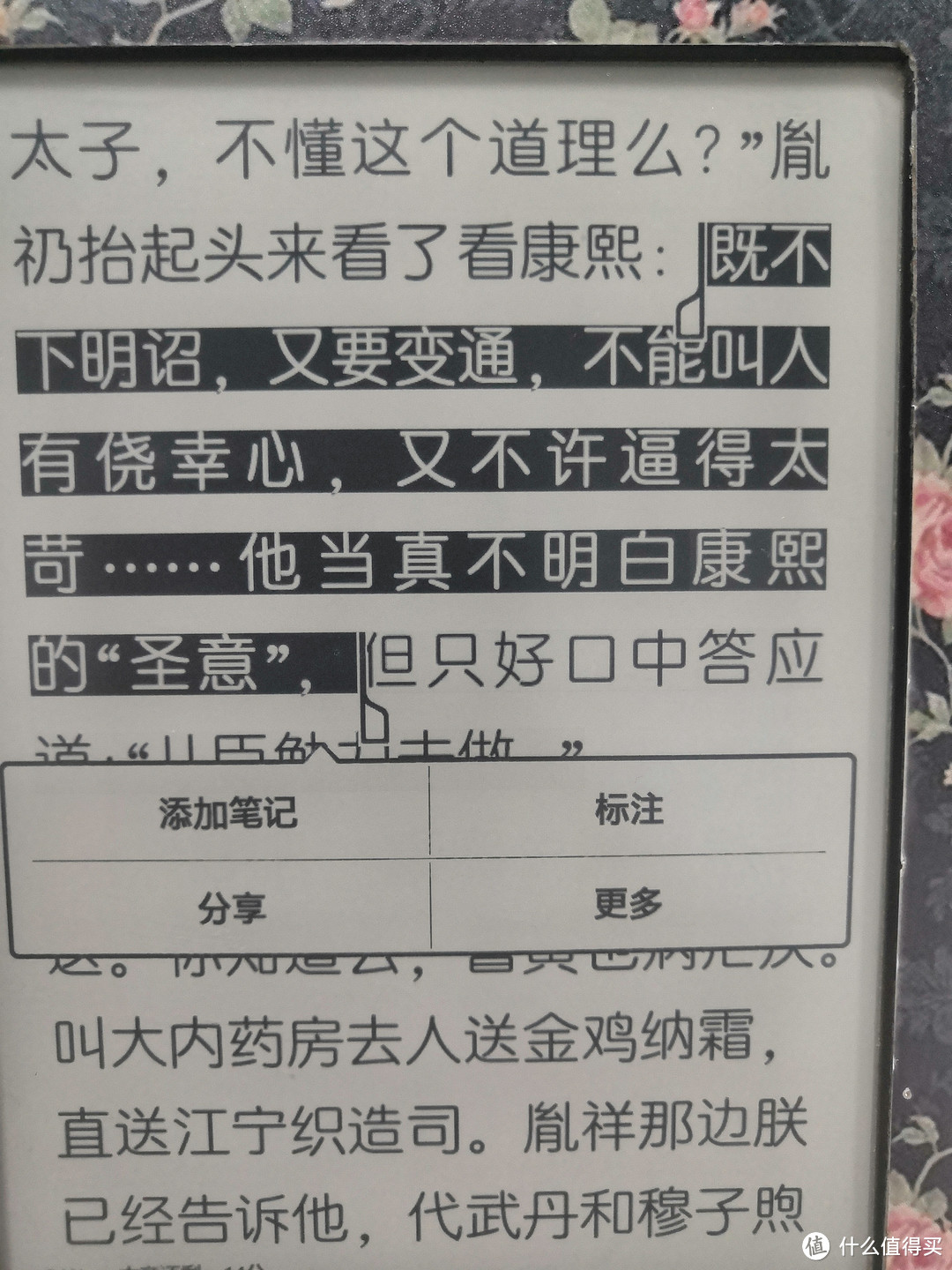 2018年8月的一张图，还是这款贴纸。当时正在读二月河的康雍乾三部，大家觉得标注的这几句像不像领导传达指示呀？笑。