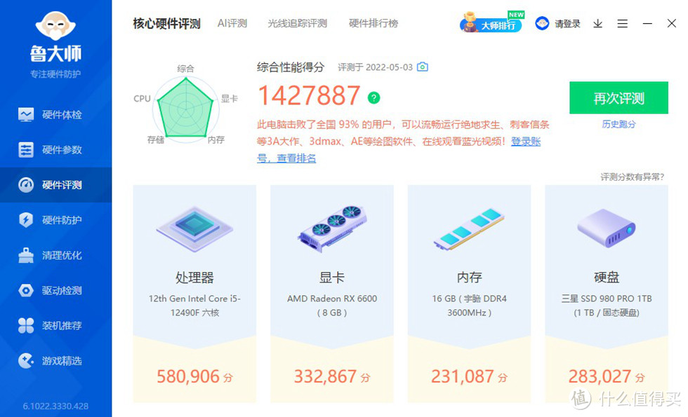 鲁大师测试整机性能142万多分