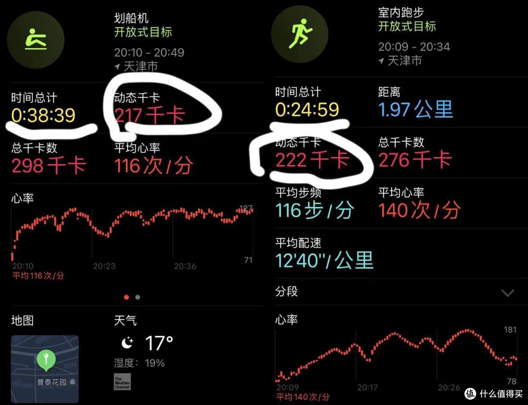 数据是胖仔的,左边是家里的划船机,右边是家里的跑步机