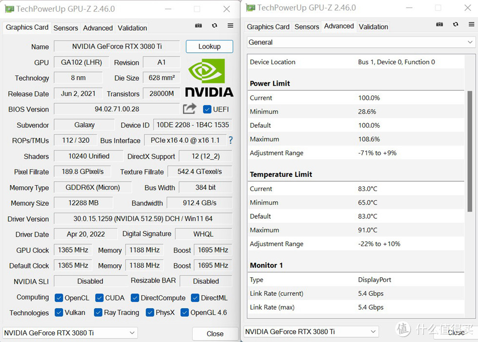 影驰3080TI金属大师OC的GPU-Z