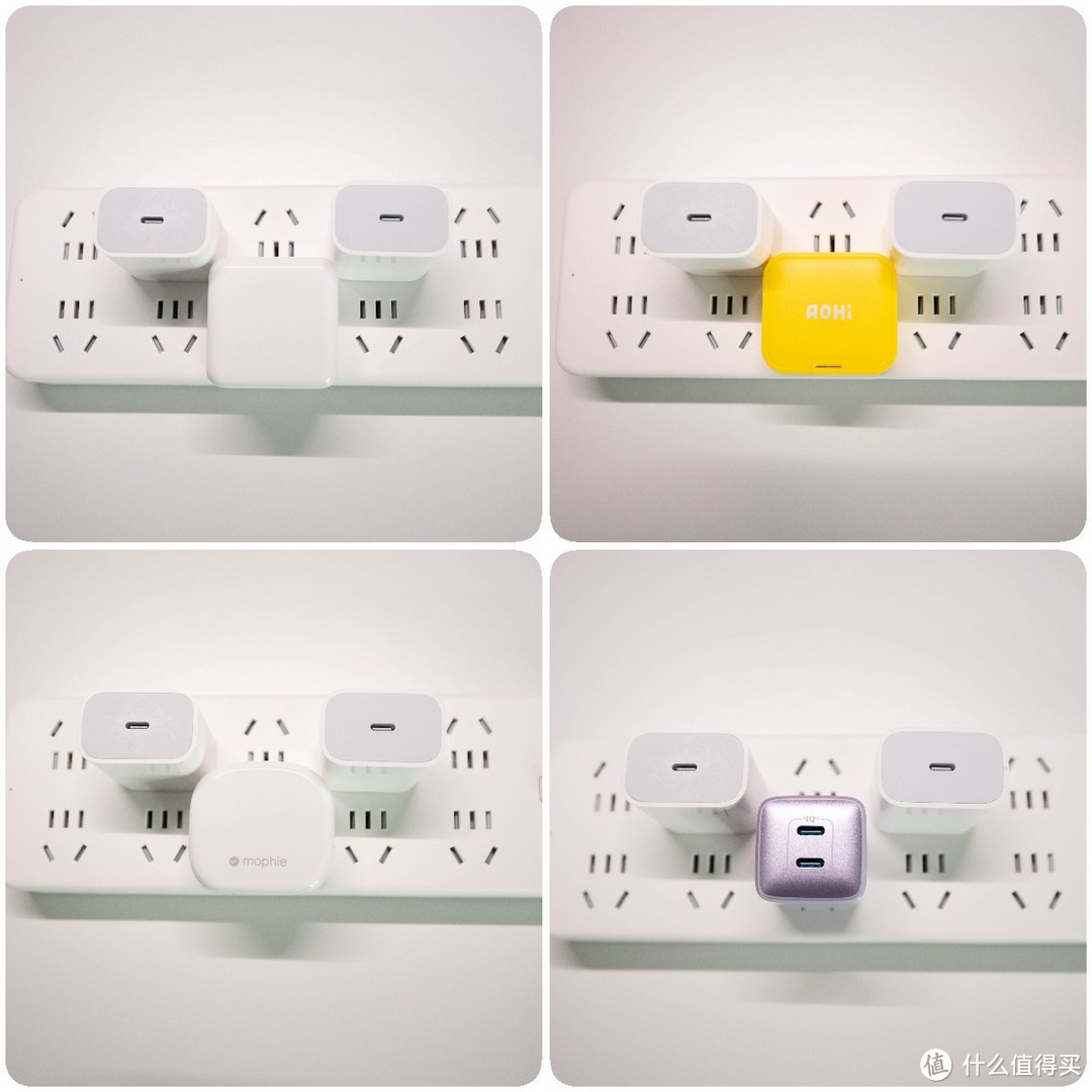市面最优四款双口快速充电头横评,针对苹果iPhone双机用户,苹果 35w, 奥海AOHI 40w,ANKER 40,Mophie 45