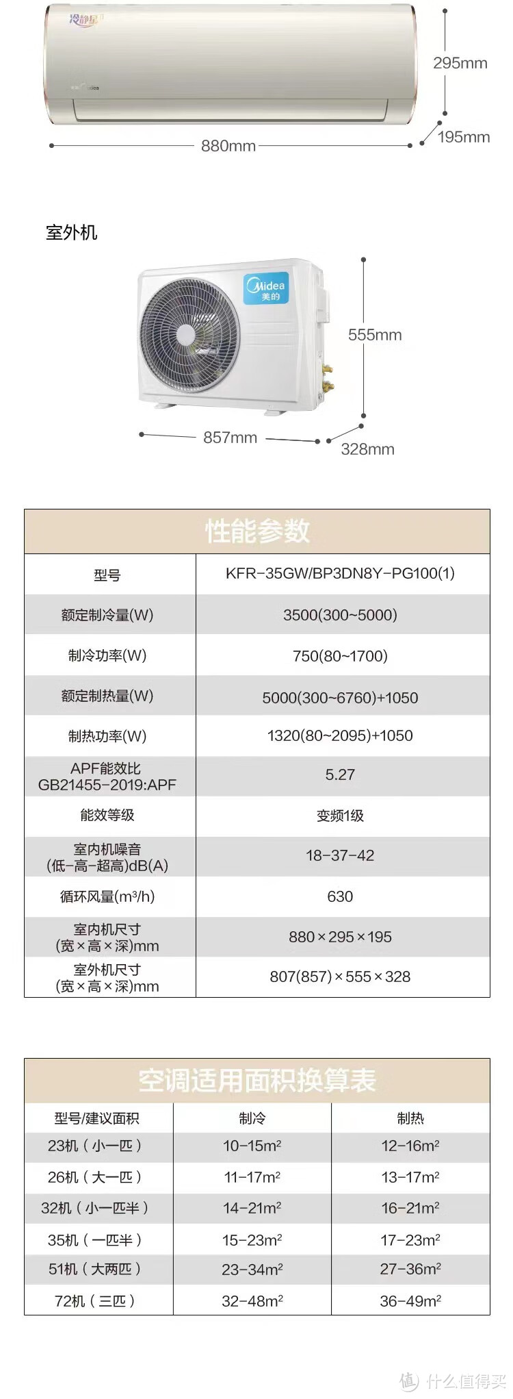 美的（Midea）新一级能效KFR-35GW/BP3DN8Y-PG100(1) 1.5匹 智能变频冷暖挂机