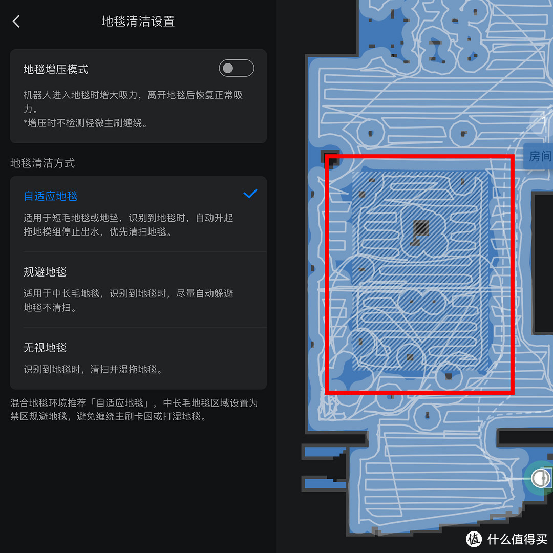 红色框内斜杠阴影部分就是自动识别出来的地毯区域