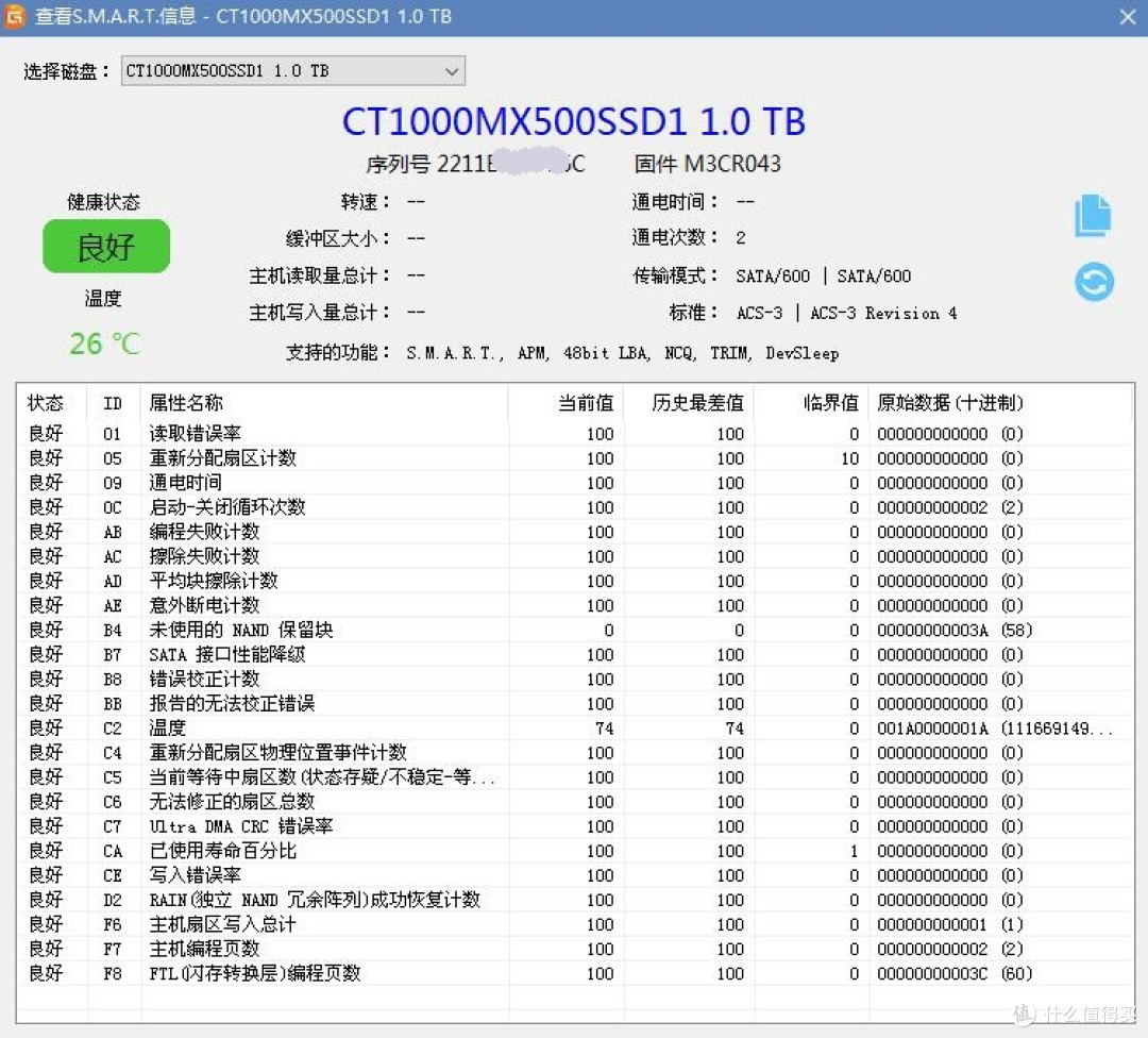 英睿达 MX500 1TB SSD返修换新记录