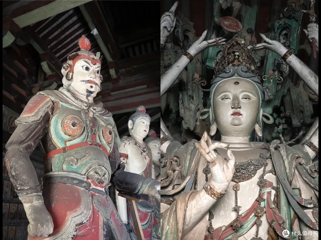 左图：镇国寺彩塑，右图：双林寺最美自在观音 图片@最笨旅行家石头