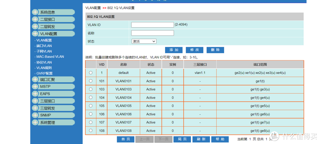 返回到vlan配置后就能看到设置情况