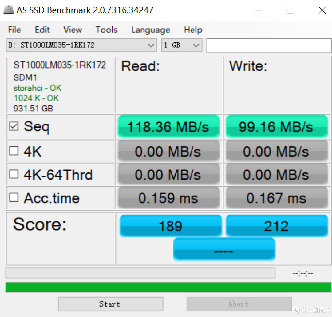 1t西数笔记本蓝盘 as ssd 1g数据测试结果