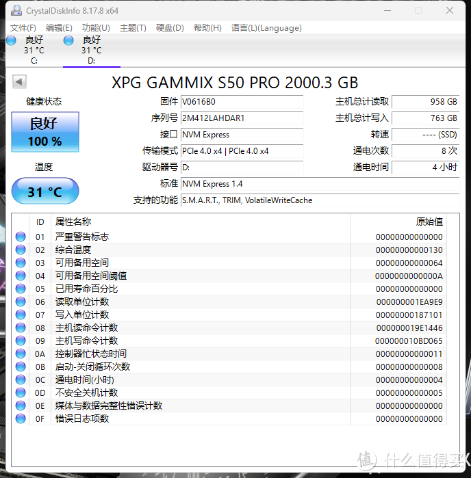 大容量高性价比——XPG 翼龙 S50Pro 2000GB PCIe4.0 SSD 开箱简测