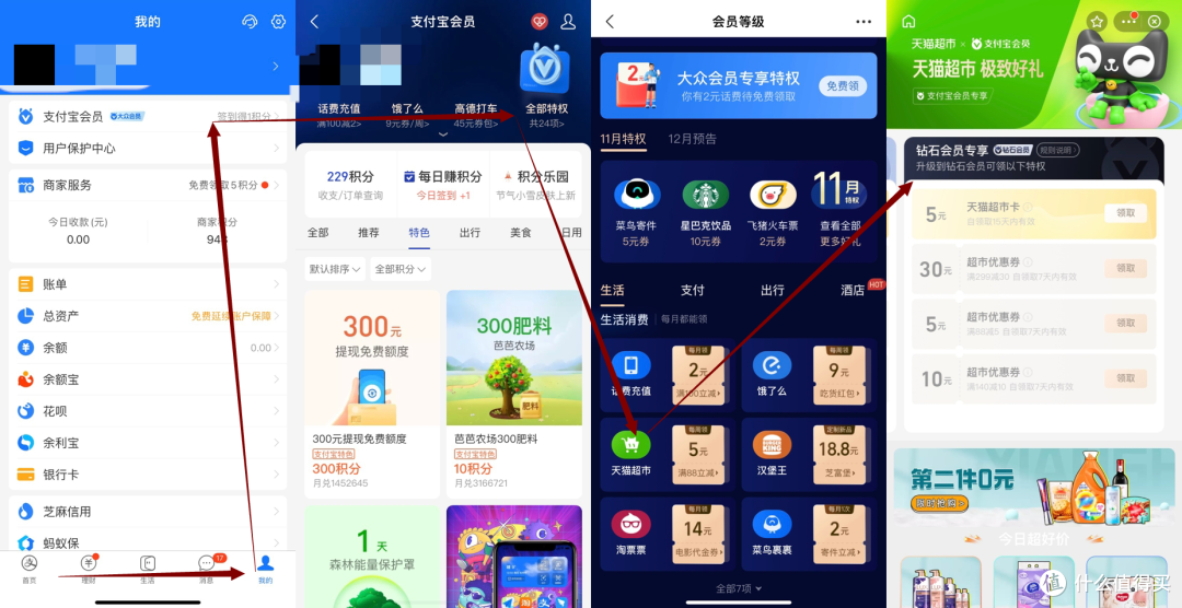 支付宝权益汇总,百元权益一起领