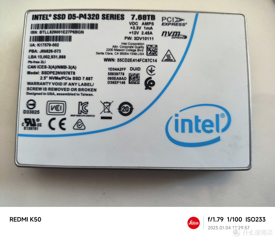 【昂贵的捡垃圾】Intel U.2接口 数据中心级SSD D5-P4320 7.68T 大船开箱体验