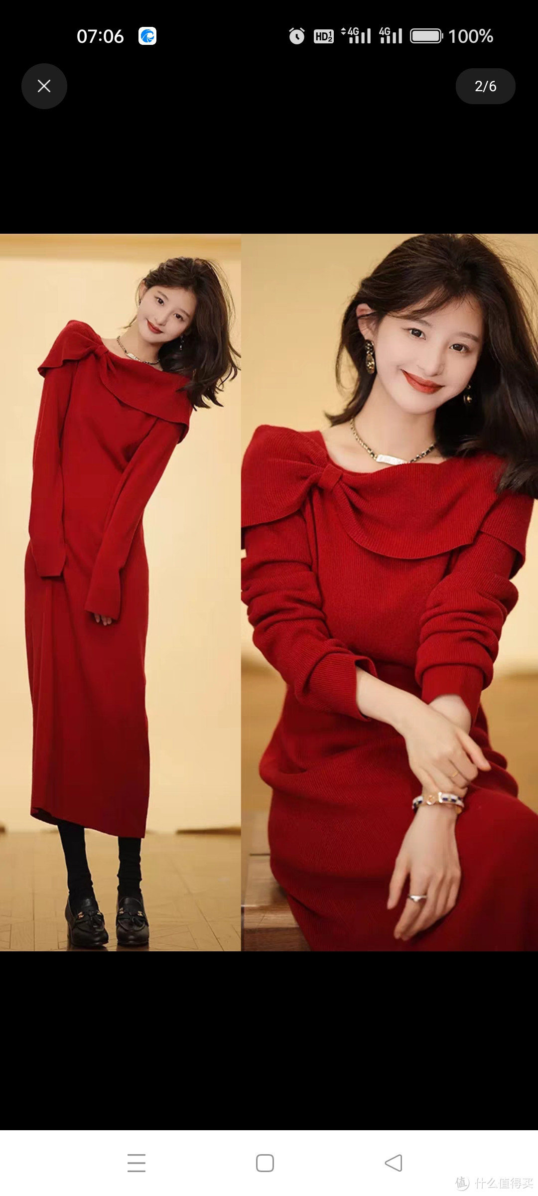  2023年春季新款法式高端气质战袍蝴蝶结一字肩红色针织连衣裙女装