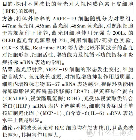 引自上海交大附属第九医院鞠雅晗等.不同波长的蓝光对人视网膜色素上皮细胞的影响