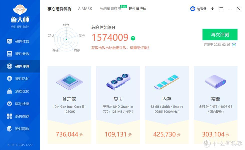 7400频率D5内存跑分50万+手搓海力士绿条黑科技12代处理器7600M