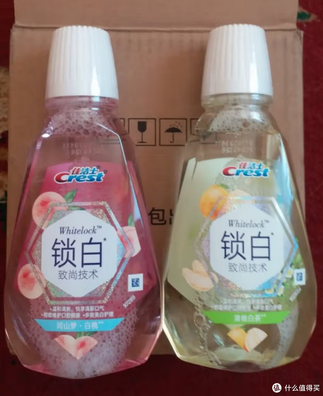 佳洁士锁白漱口水4支装白桃味250ml*2+清柚白茶味250ml*2不含酒精