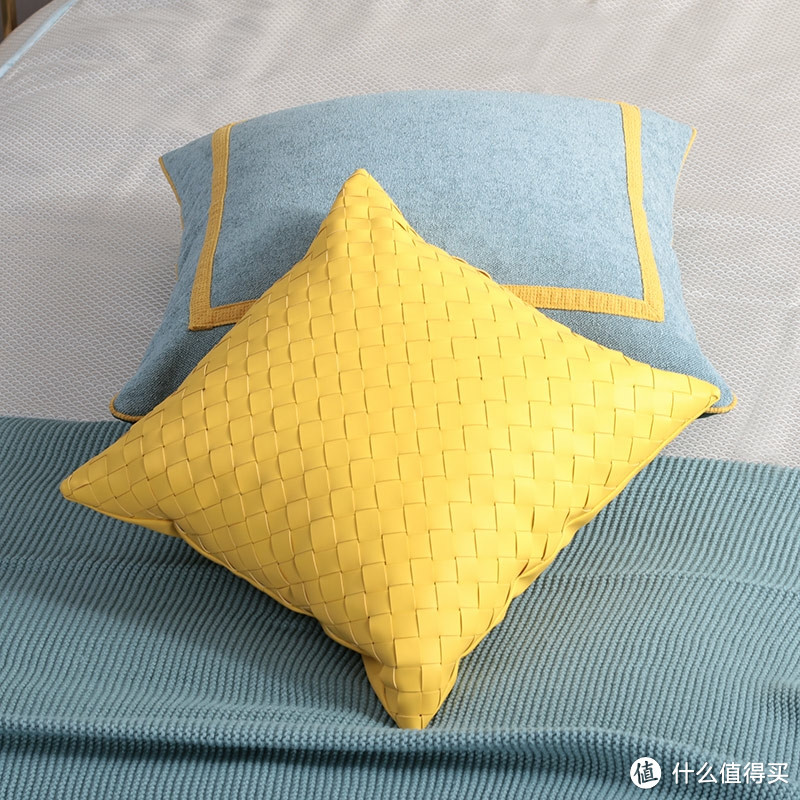 梦幻满屋儿童样板房床品黄蓝十一件套彩虹腰枕编织抱枕软装专用