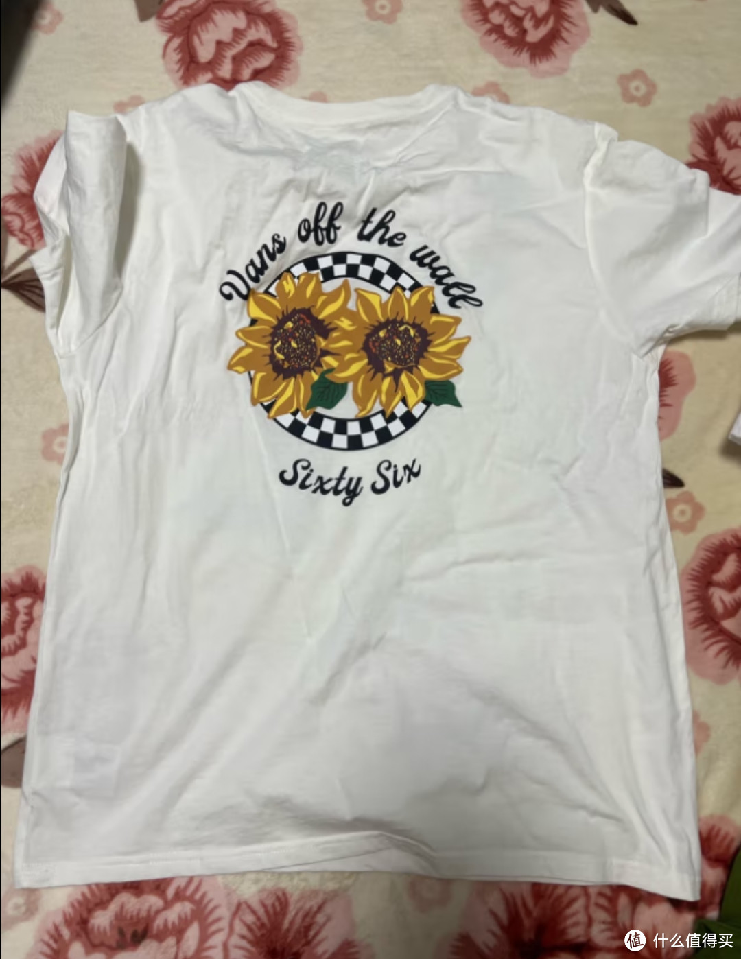 vansVans范斯官方 男女情侣短袖T恤米白宽松版型向日葵印花出游好物 米白色 M