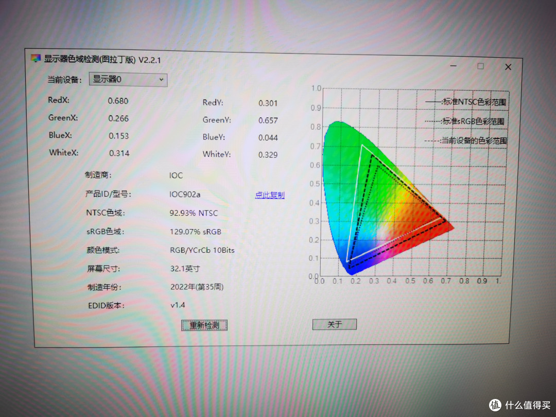图吧工具箱里的显示器检测工具结果