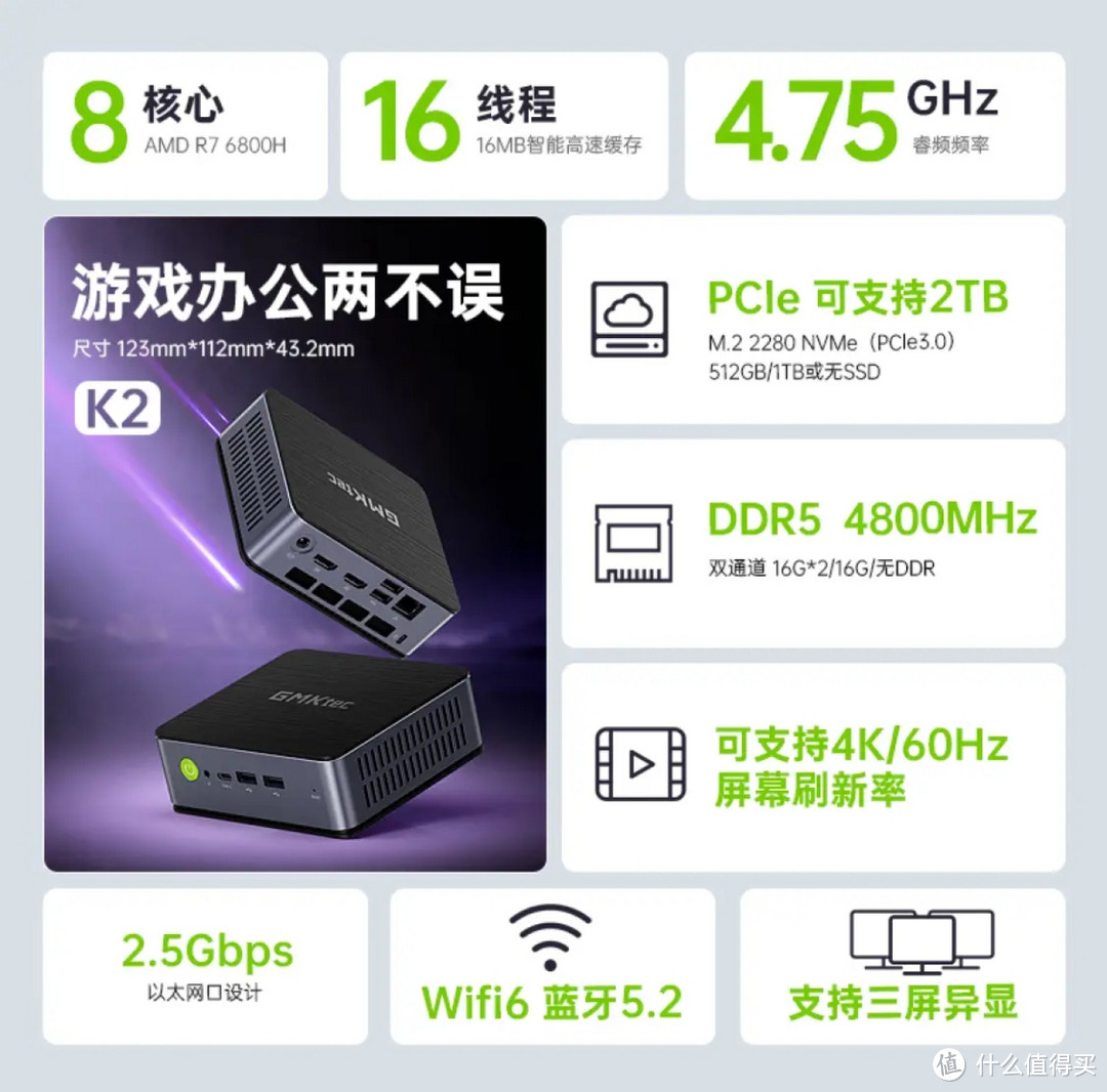 极摩客K2迷你主机促销 锐龙7 7735H配16G内存512G硬盘到手价格仅2299元！