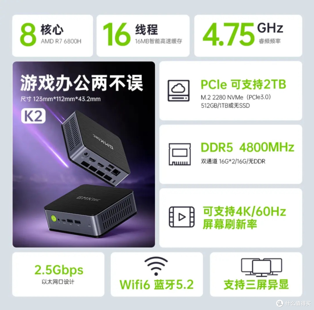 极摩客K2迷你主机促销 锐龙7 7735H配16G内存512G硬盘到手价格仅2299元!