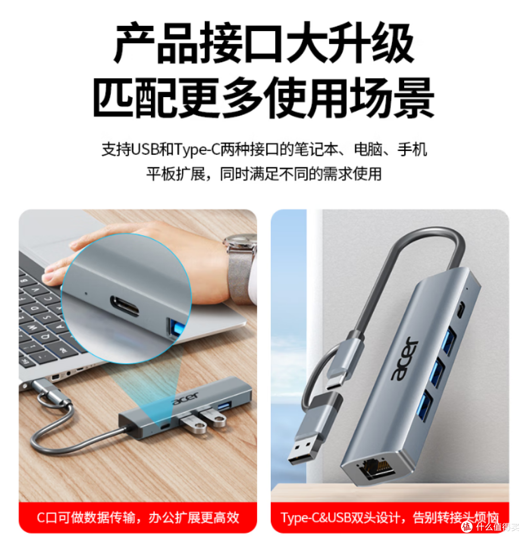 宏基USB3.0转千兆网口Type-C扩展坞：外观精致，便捷易用，实用性强