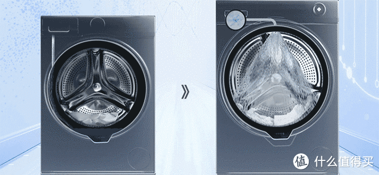 左方为传统稀释浸泡洗-右方则为海尔精华洗科技