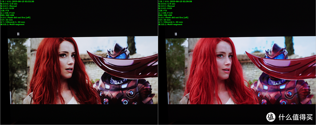 ▲左侧为C1S+7201播放HDR片源的画面，右侧为C1S 在使用7201转SDR后的播放画面，拍摄参数、环境完全相同