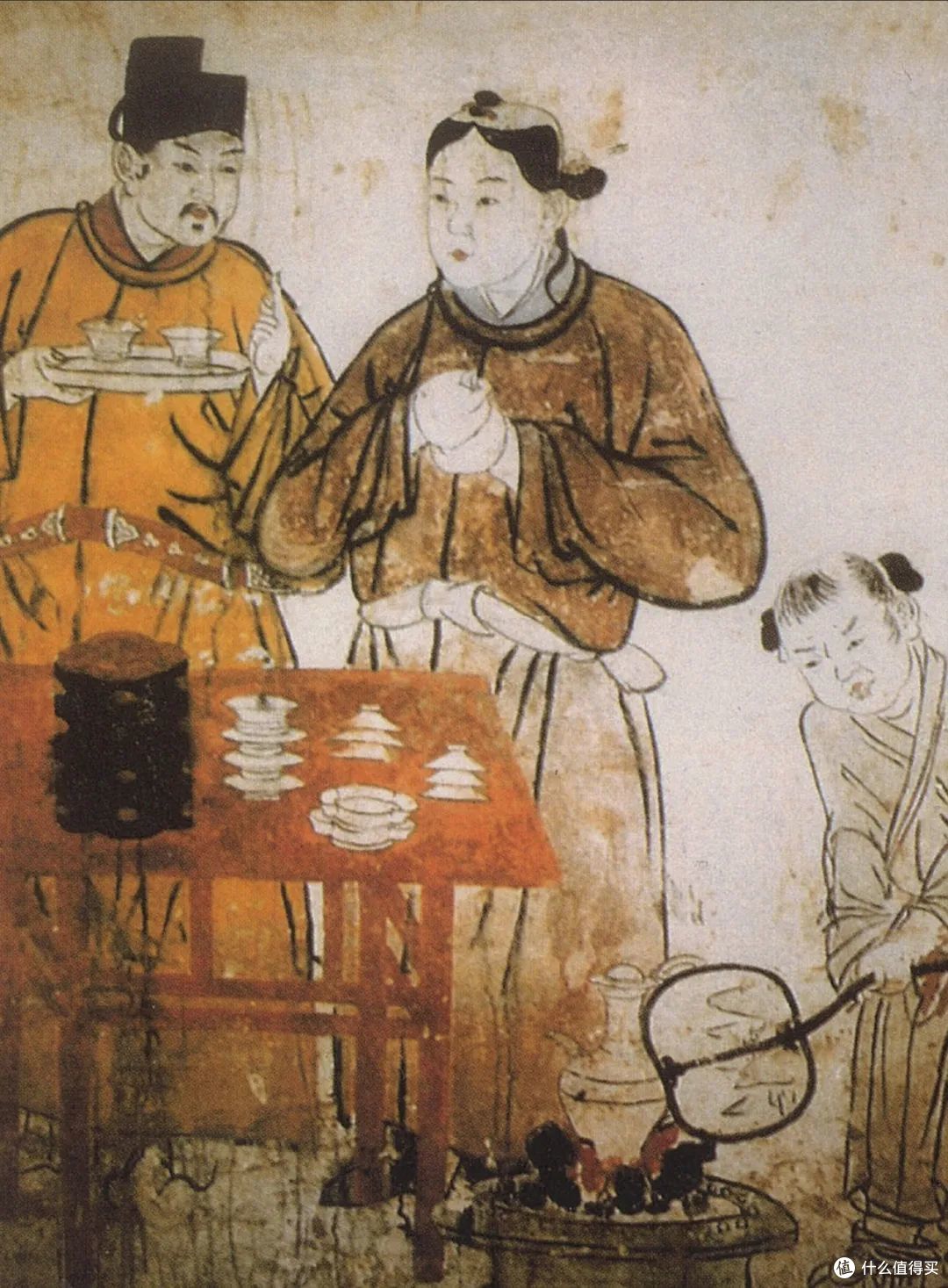 （《煮汤图》1117年河北宣化辽代张恭诱墓壁画）