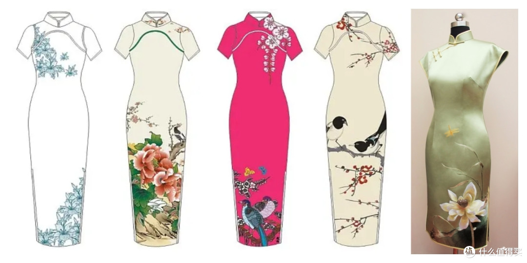 (一)图案旗袍的图案一般有传统纹样,西式纹样.