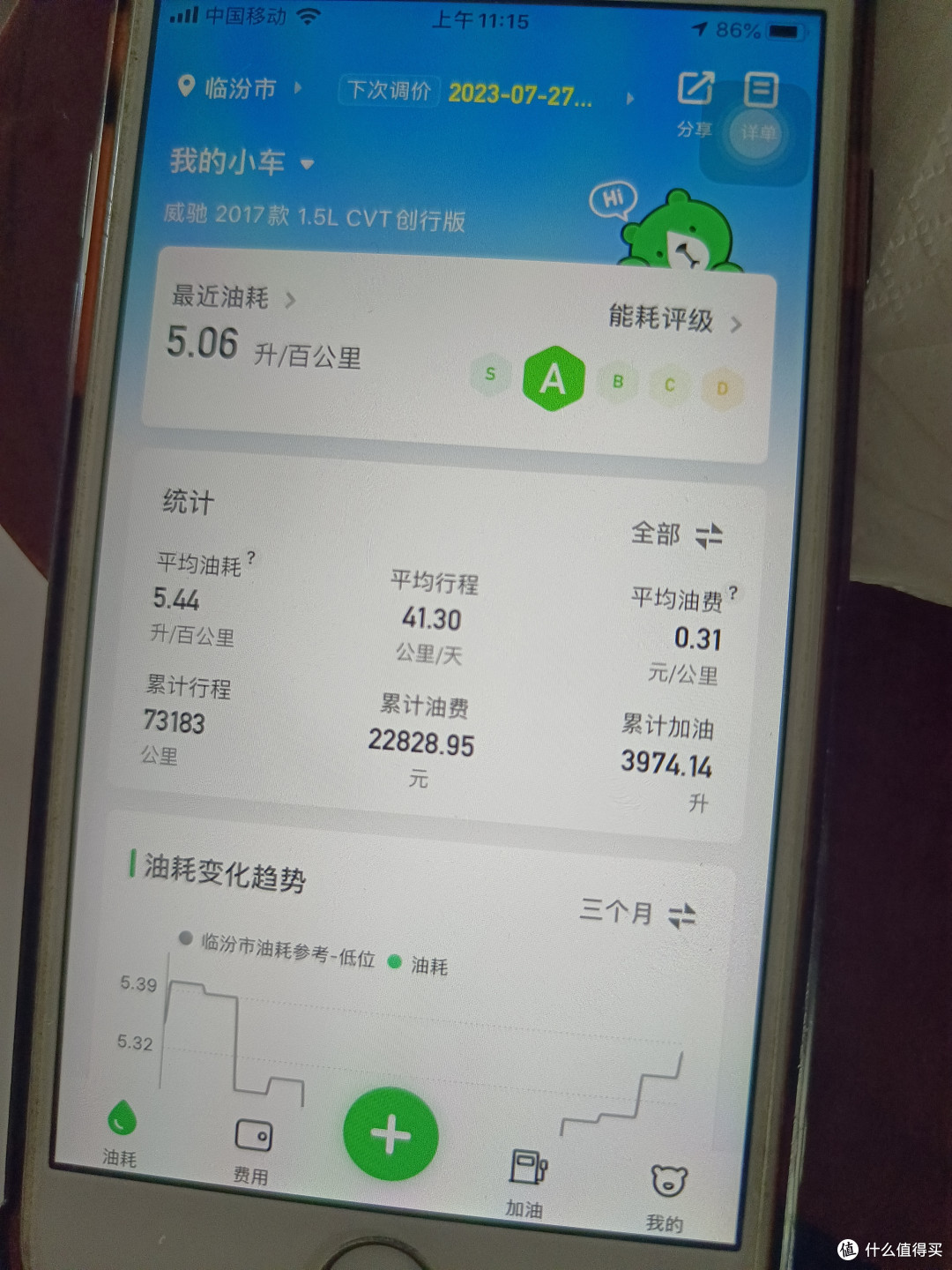 5年威驰车的油耗百公里5L,跟2年的科沃兹的油耗
