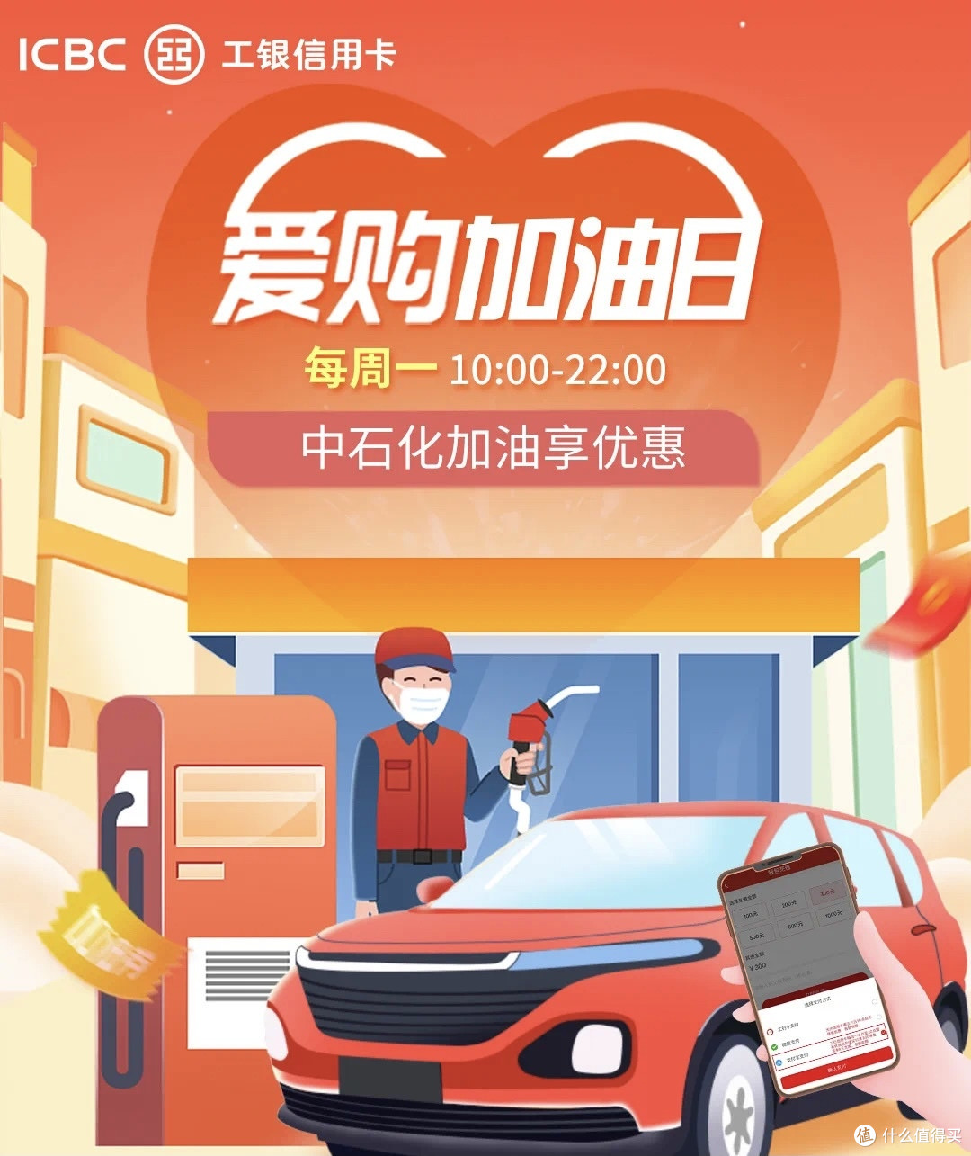 亲测99元立减金!另外工行信用卡易捷加油满300立减9.9—99元