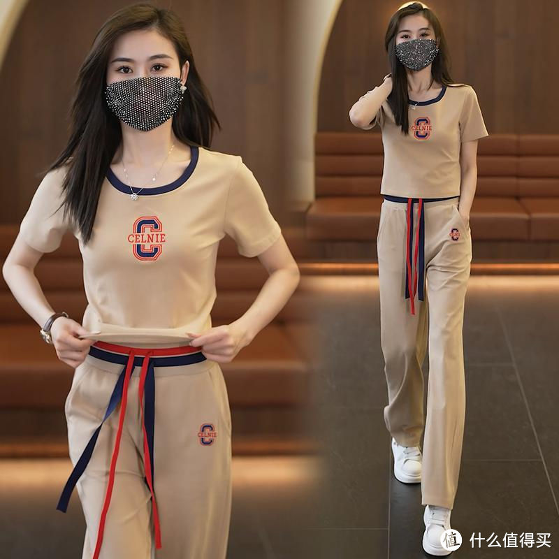 筱姿运动服套装女2023夏天时尚减龄短袖洋气休闲阔腿裤两件套