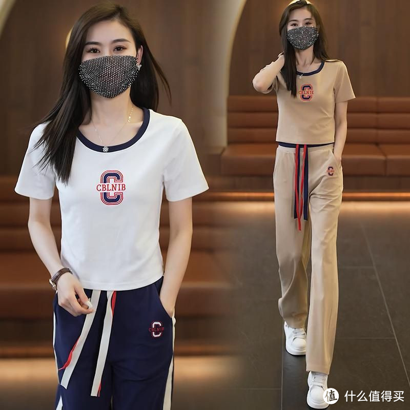 筱姿运动服套装女2023夏天时尚减龄短袖洋气休闲阔腿裤两件套