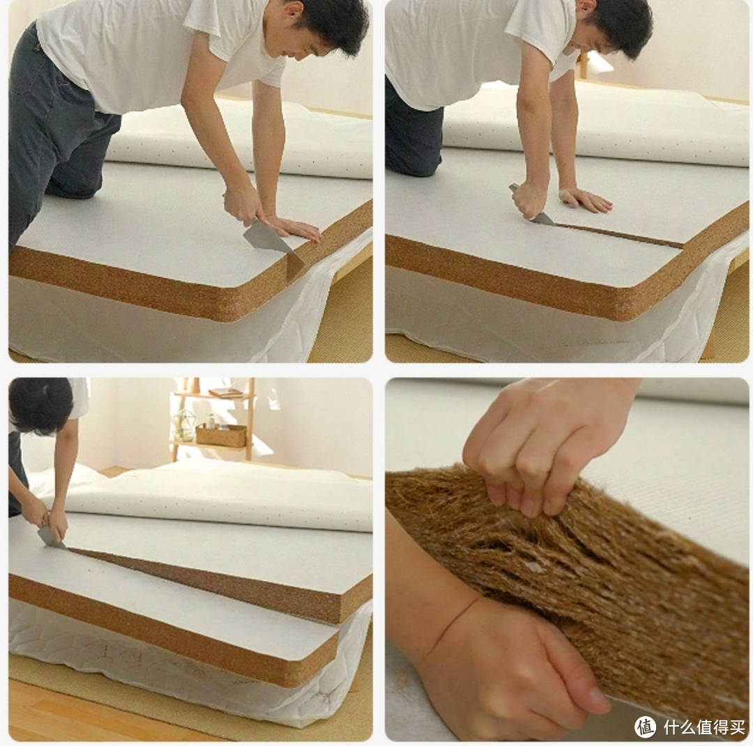 可以从侧面撕开床垫看内部是否用胶水粘合