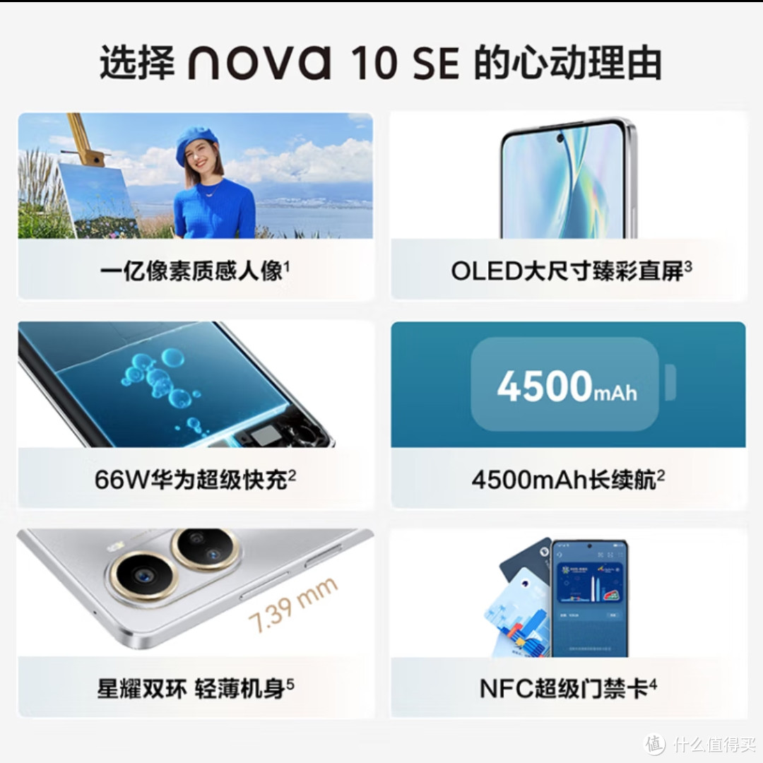 HUAWEI nova 10 SE 一亿像素质感人像 4500mAh长续航 轻薄机身128GB 薄荷青 华为手机 