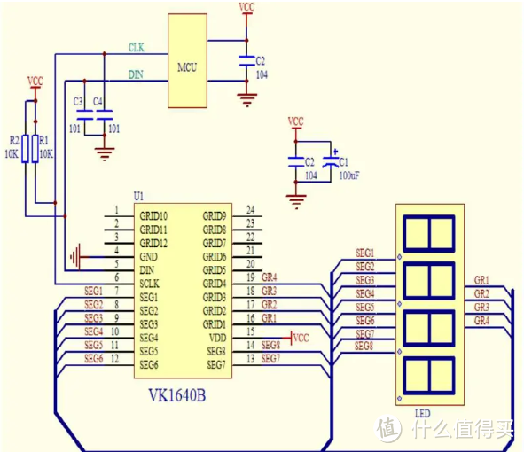 LED数码管显示驱动芯片VK1640B SSOP24兼容TM1640/TA6932技术支持