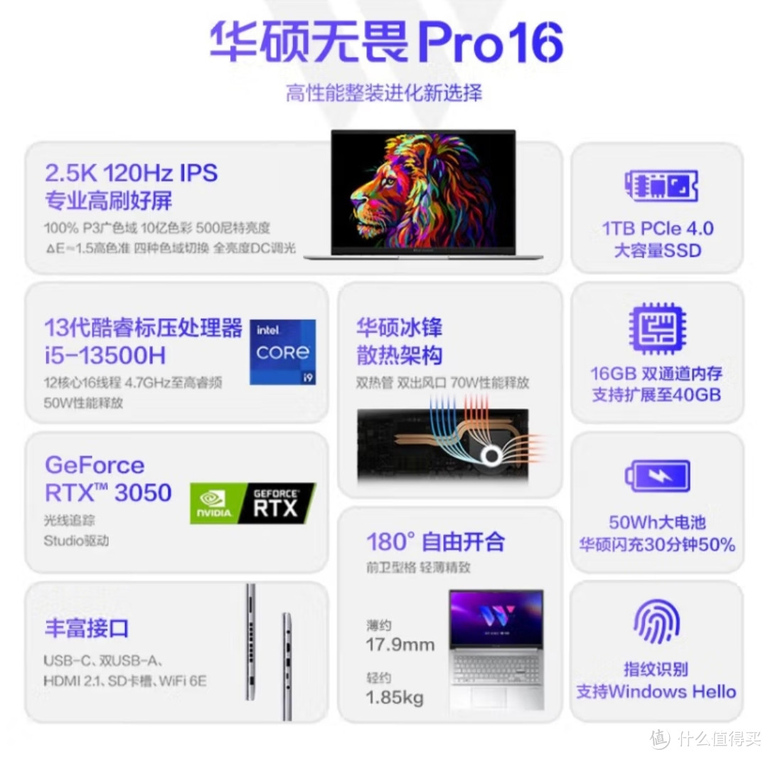 开学必备装备,华硕无畏Pro16 2023 13代酷睿标压i5 16英寸全能游戏轻薄笔记本电脑