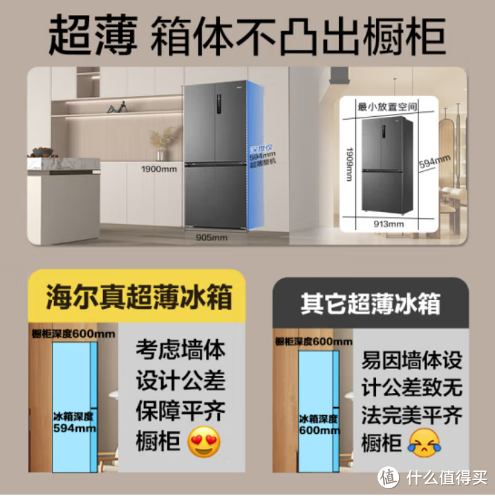 海尔（Haier）518L全空间保鲜超薄零嵌十字双开四开门家用电冰箱：创新与美观的完美融合