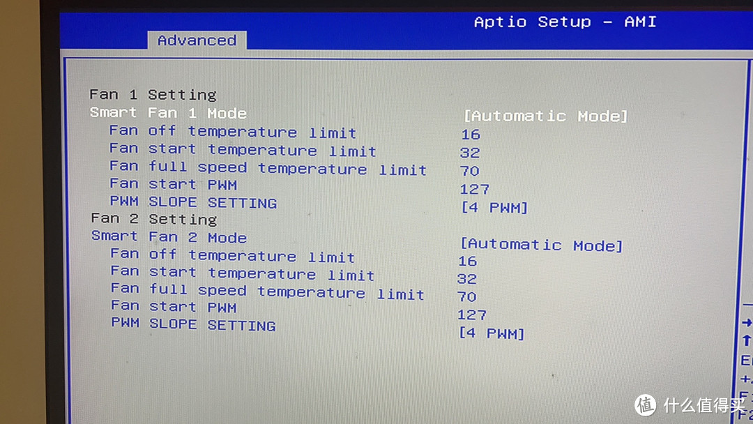 这是出厂预设的，32°就开，70°全力，pwm127斜率4