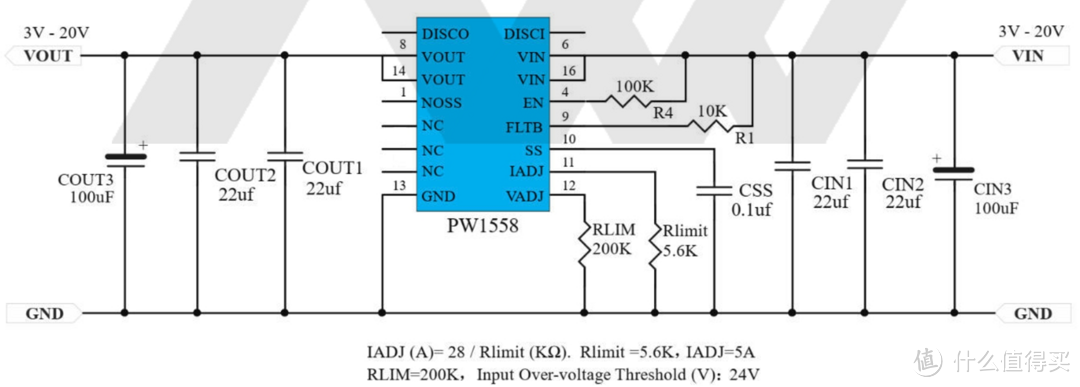 12V，20V限流IC电路，可调过压过流，PW1558限流芯片