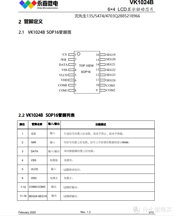 LCD驱动芯片VK1024B段码驱动芯片原厂